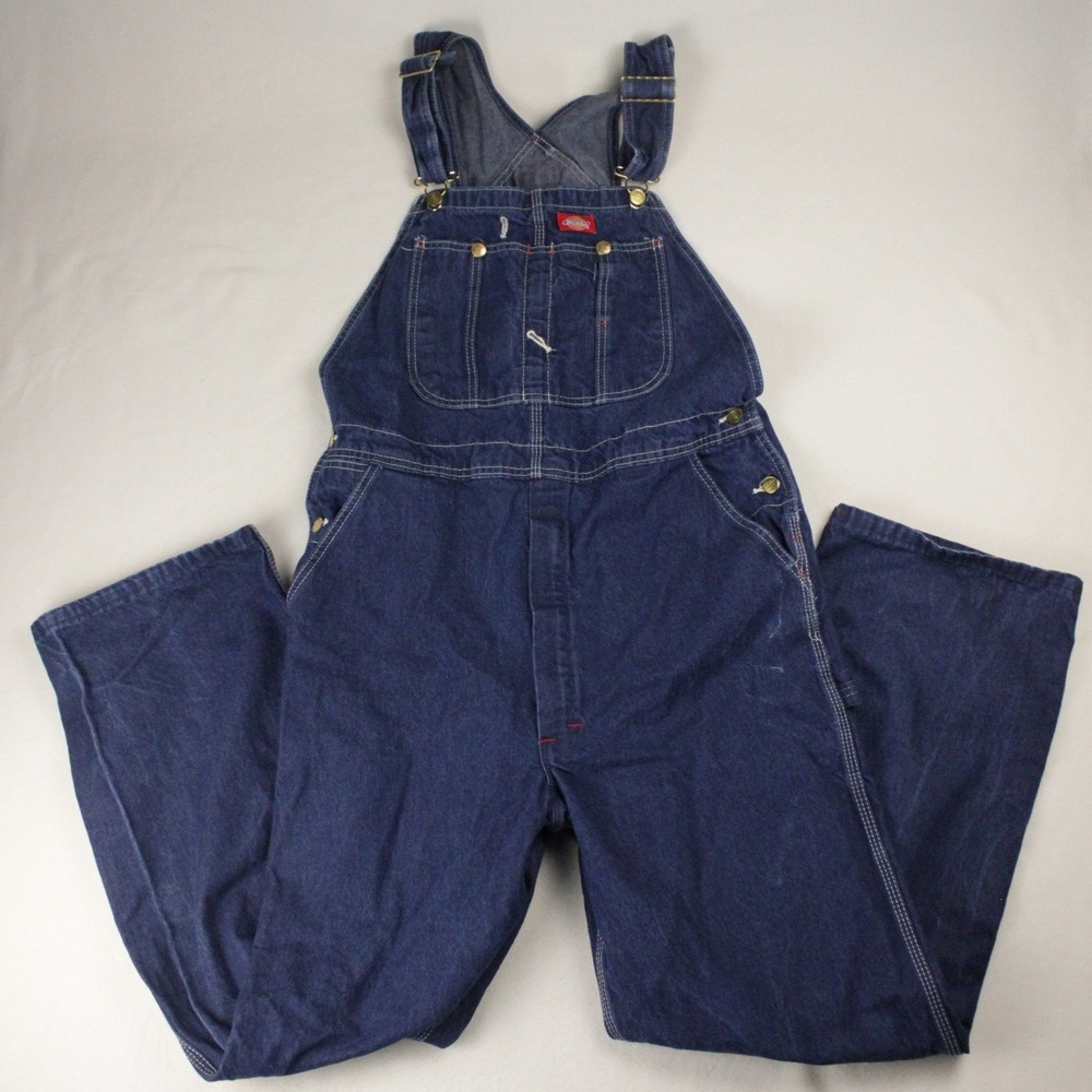 Dickies Denim Bib Overalls Mens 38x32 Blue Carpenter Workwear 100% Cotton USA